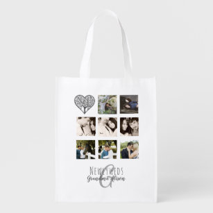 8 x PHOTO COLLAGE Newlyweds Personalised WEDDING Reusable Grocery Bag