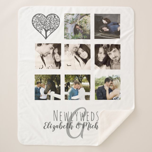 8 x PHOTO COLLAGE Newlyweds Personalised WEDDING Sherpa Blanket (Front)