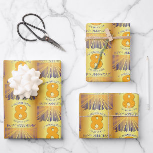 8 Year   Golden Ray 12 Step Anniversary Wrapping Paper Sheet