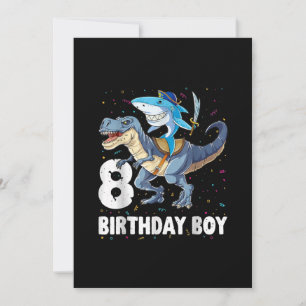 8 year old, 8th Birthday Boy Shark Dinosaur Prirat Holiday Card