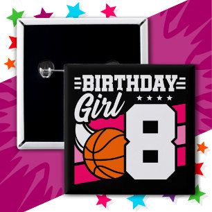 8 Year Old Basketball Party 8th Birthday Girl 15 Cm Square Badge