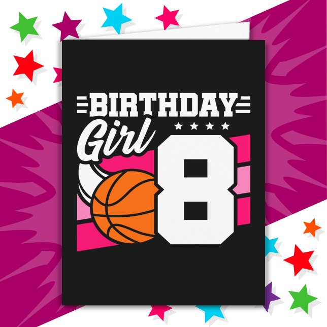 8 Year Old Basketball Party 8th Birthday Girl Card (Creator Uploaded)