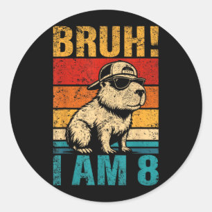 8 Year Old Birthday Boy Capybara Bruh 8th Birthday Classic Round Sticker