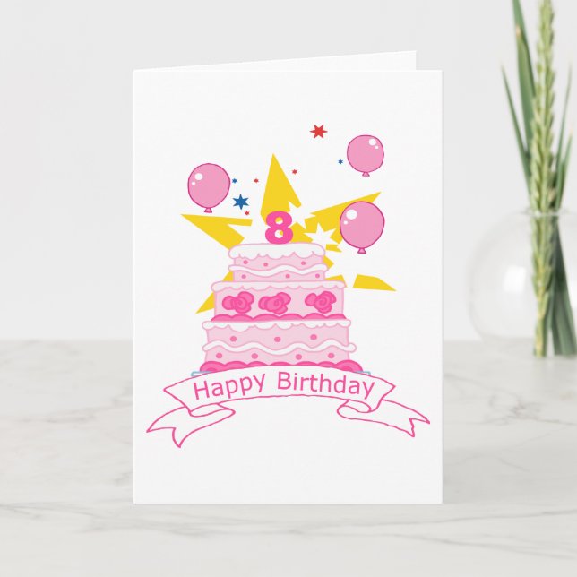 8 Year Old Birthday Cake Card (Front)
