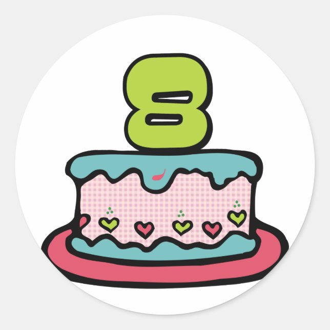 8 Year Old Birthday Cake Classic Round Sticker (Front)