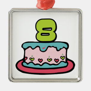 8 Year Old Birthday Cake Metal Tree Decoration