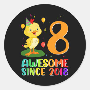8 Year Old Birthday Chicken Lover Awesome Since Classic Round Sticker
