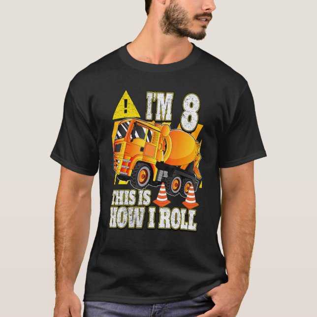 8 Year Old Birthday  Concrete Mixer Truck T-Shirt (Front)
