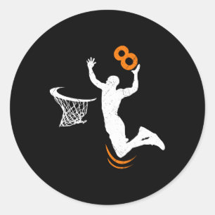 8 Year Old Bysketbyll Dunk 8th Birthday Party Boys Classic Round Sticker