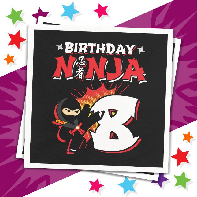 8 Year Old Comic Book Style Ninja 8th Birthday Napkin (Creator Uploaded)