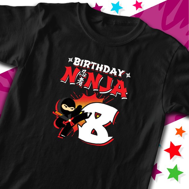 8 Year Old Comic Book Style Ninja 8th Birthday T-Shirt (Creator Uploaded)