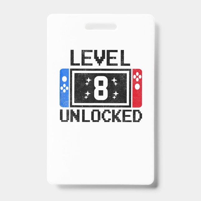 8 Year Old Gifts Level 8th Birthday Boy Video Game ID Badge (Front)