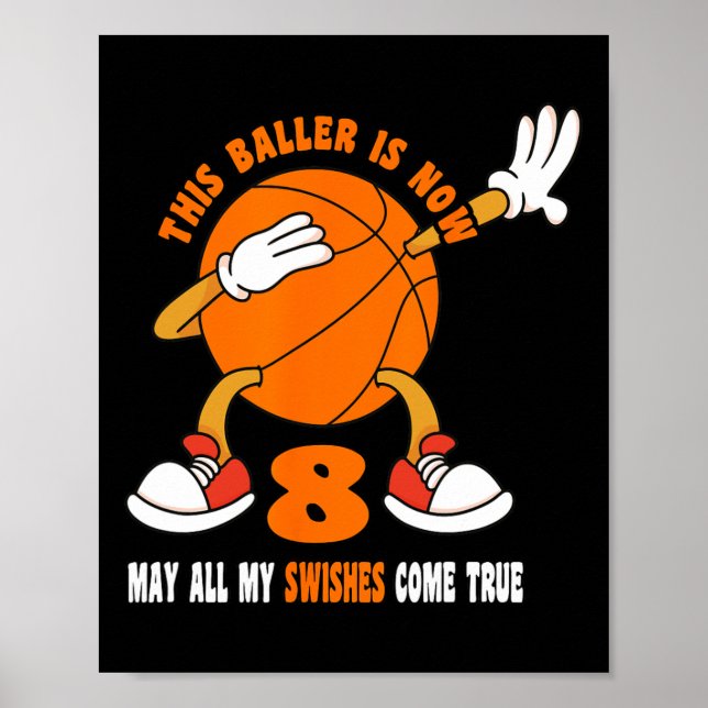 8 Year Old Happy 8th Birthday Basketball 8th Birth Poster (Front)
