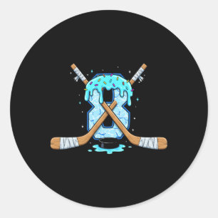 8 Year Old Hockey Ice Cream Drip Youth 8th Birthda Classic Round Sticker