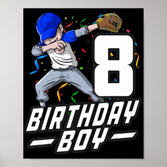 8 Year Old Kids Boys 8th Birthday Baseball Dabbing Poster (Front)