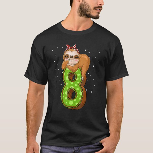 8 Year Old Sloth 8th Birthday Girl Party Cute Slot T-Shirt (Front)