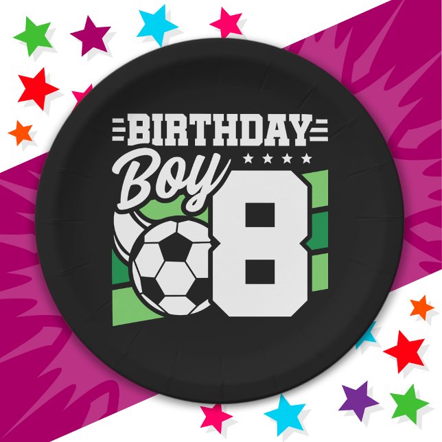 8 Year Old Soccer Football Party 8th Birthday Boy Paper Plate (Creator Uploaded)
