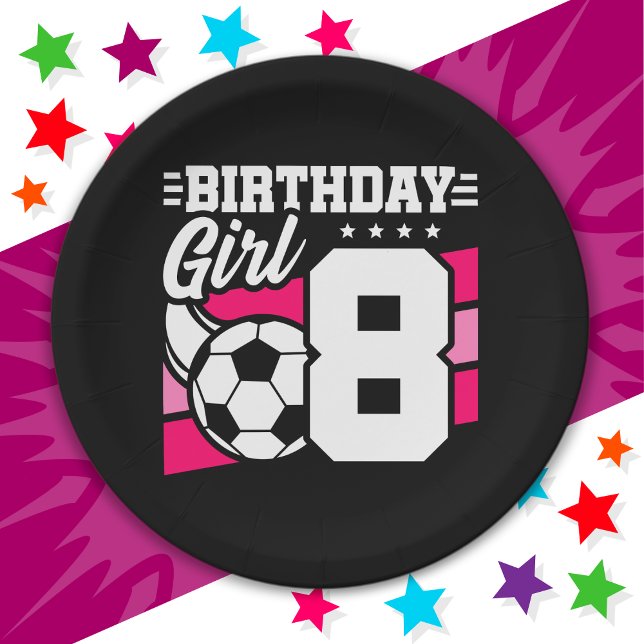 8 Year Old Soccer Football Party 8th Birthday Girl Paper Plate (Creator Uploaded)