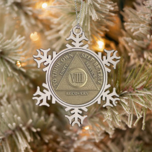8 Year Sober Anniversary Medallion Snowflake Pewter Christmas Ornament