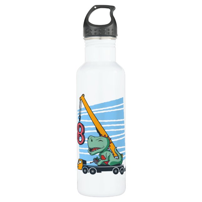 8 years 8th Birthday Mobile Crane Dinosaur 710 Ml Water Bottle (Front)