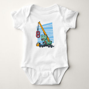 8 years 8th Birthday Mobile Crane Dinosaur Baby Bodysuit