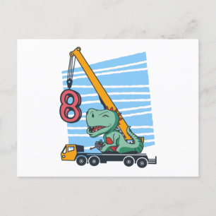 8 years 8th Birthday Mobile Crane Dinosaur Postcard