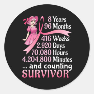 8 Years 96 Months And Counting Breast Cancer Survi Classic Round Sticker