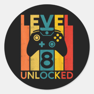 8 Years Birthday 8th Level Unlocked Gaming Quote Classic Round Sticker