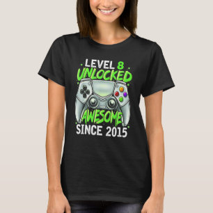 8 Years Level 8 Unlocked Awesome Since 2015 8th Bi T-Shirt