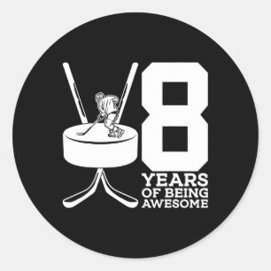 8 Years Of Being Awesome Ice Hockey 8th Birthday Classic Round Sticker