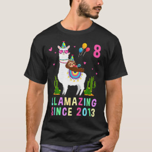 8 Years Old 8th Birthday Sloth Riding Llama Girls T-Shirt