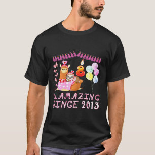 8 Years Old 8th Birthday Sloth Riding Llama Girls T-Shirt