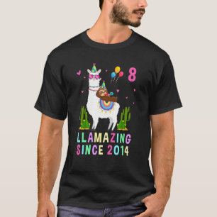 8 Years Old 8th Birthday Sloth Riding Llama Girls T-Shirt