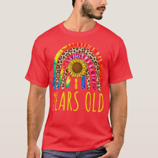 8 Years Old 8th Birthday Tie Dye Sunflower Leopard T-Shirt