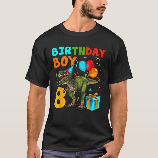 8 Years Old Birthday Boy It s My 8th Birthday Dino T-Shirt (Front)