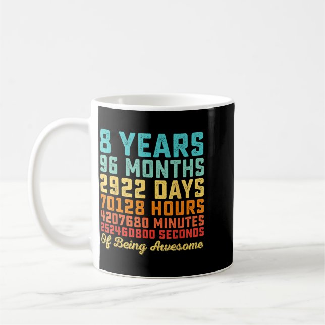 8 Years Old Birthday Quote Funny 8th B-Day Math Coffee Mug (Left)