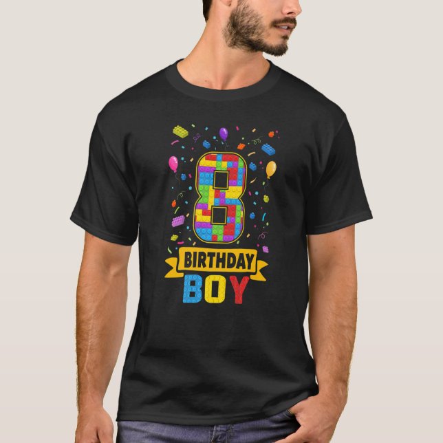 8 Years Old Building Blocks 8th Birthday Boy Maste T-Shirt (Front)