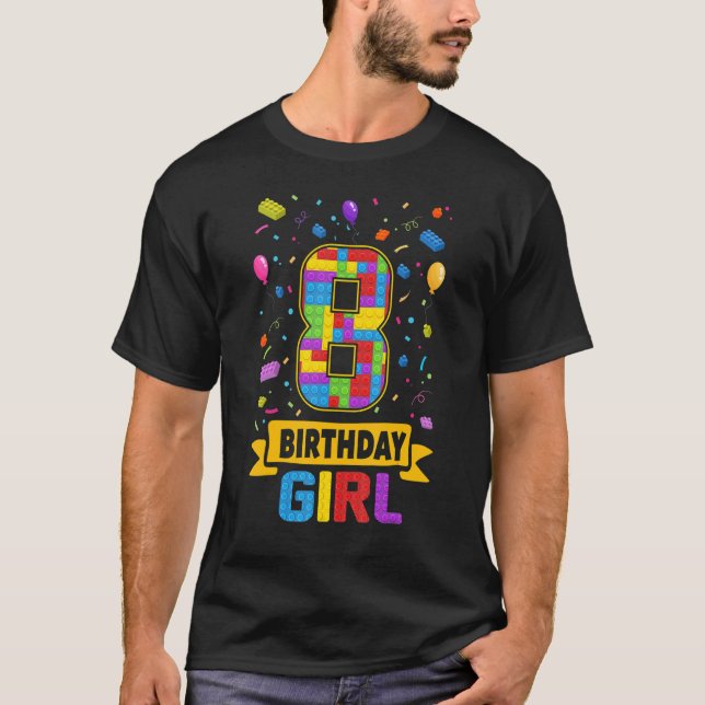 8 Years Old Building Blocks 8th Birthday Girl Mast T-Shirt (Front)