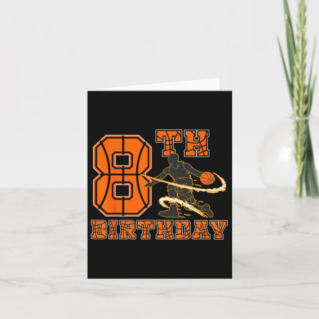 8 Years Old Bysketbyll Player 8th Birthday Boy Son Card (Front)