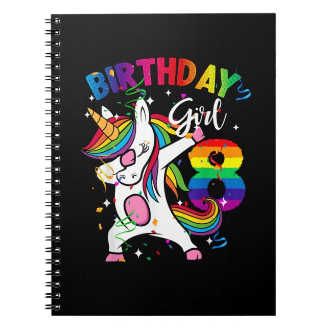 8 Years Old Kid 8th Birthday Gift Dabbing Unicorn  Notebook (Front)