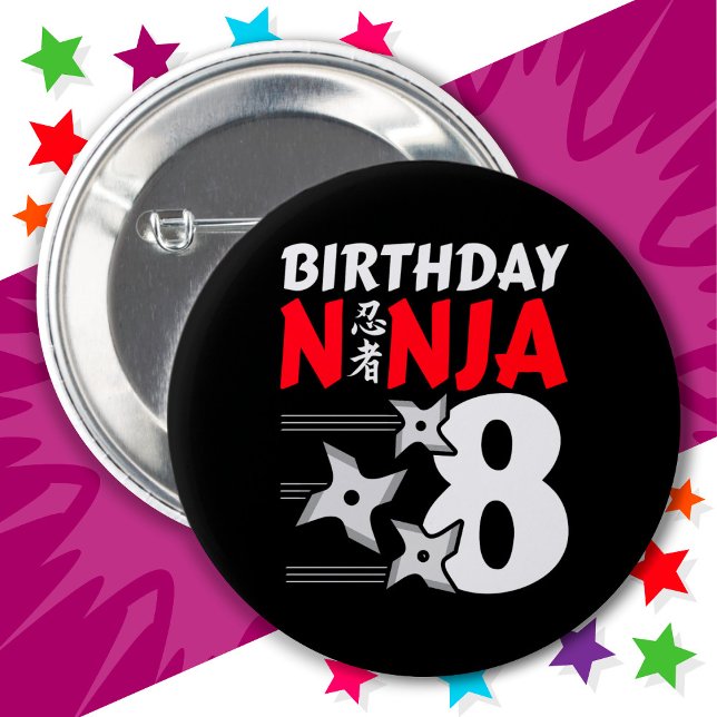 8 Years Old Ninja Party Stars Kids 8th Birthday 6 Cm Round Badge (Creator Uploaded)
