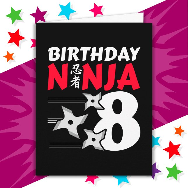 8 Years Old Ninja Party Stars Kids 8th Birthday Card (Creator Uploaded)