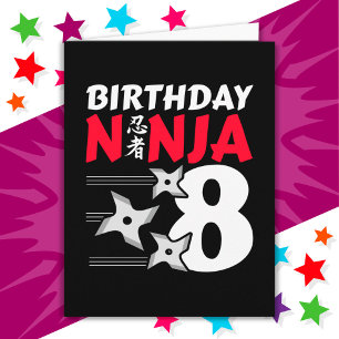 8 Years Old Ninja Party Stars Kids 8th Birthday Card