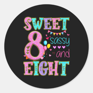 8 Years Old Sweet Sy And Eight Birthday Girl Donut Classic Round Sticker