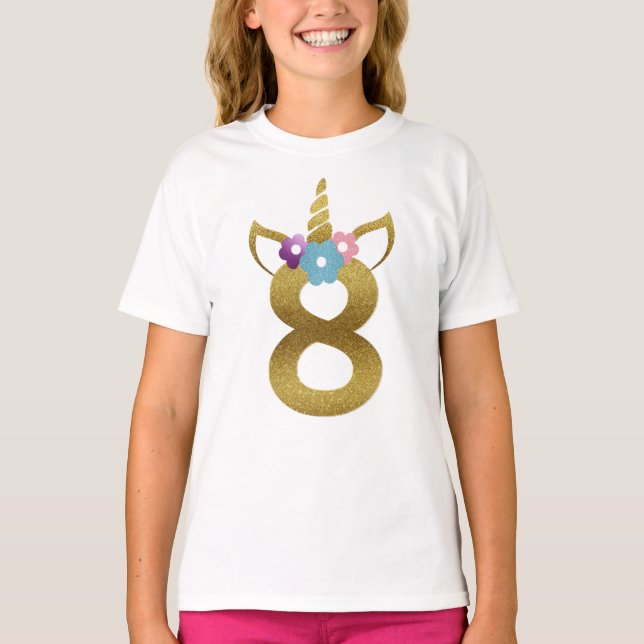 8 years old Unicorn Birthday Girl for Kids T-Shirt (Front)