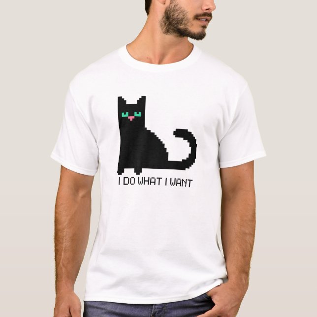8Bit Digital Art Crypto Pixel Black Cat I DO WHAT T-Shirt (Front)