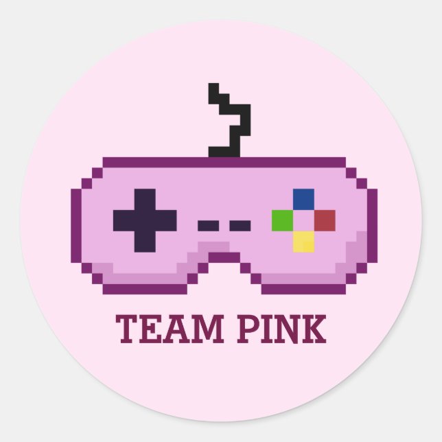 8bit Gamer Gender Reveal Team Pink Stickers (Front)
