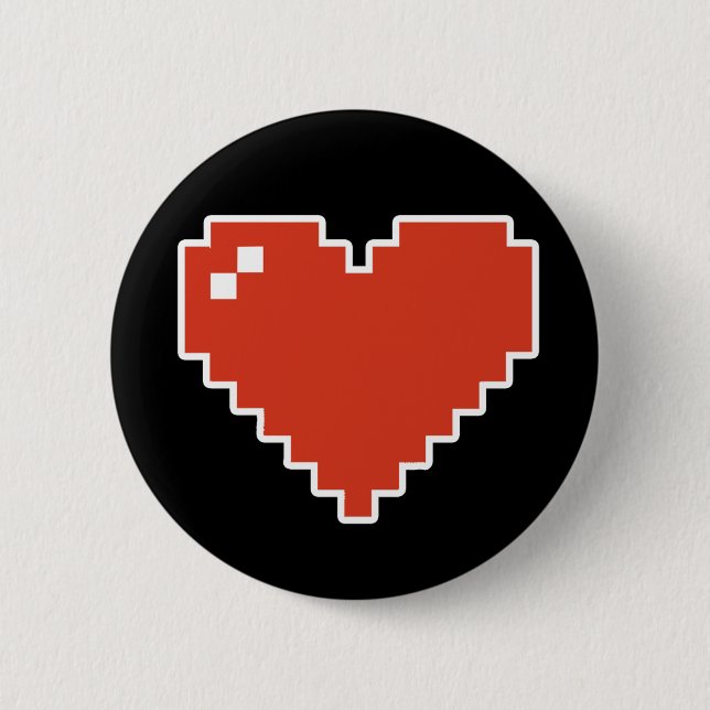 8bit Heart Full 6 Cm Round Badge (Front)