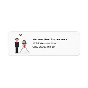 8bit Pixel Gamer Bride & Groom Wedding Return Address Label