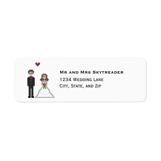 8bit Pixel Gamer Bride & Groom Wedding Return Address Label (Front)